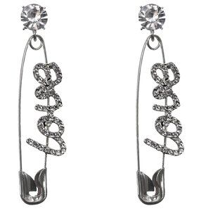 Silver Large Love Safety Pin Earrings